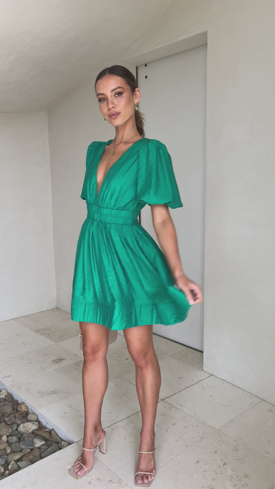 Load and play video in Gallery viewer, Erin Mini Dress - Emerald
