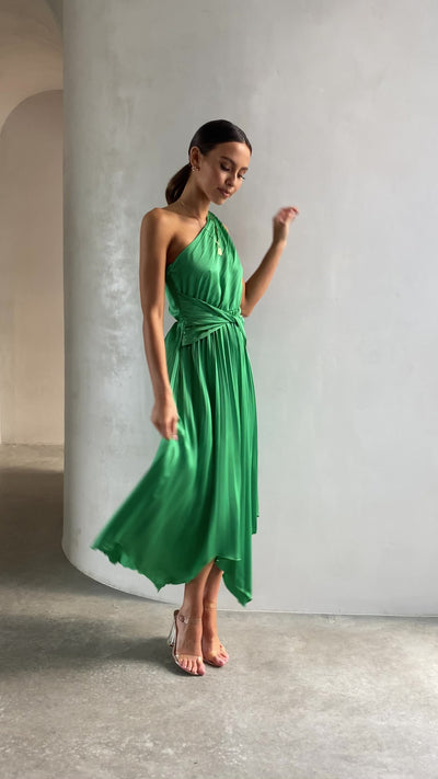 Load and play video in Gallery viewer, Cali One Shoulder Midi Dress - Green
