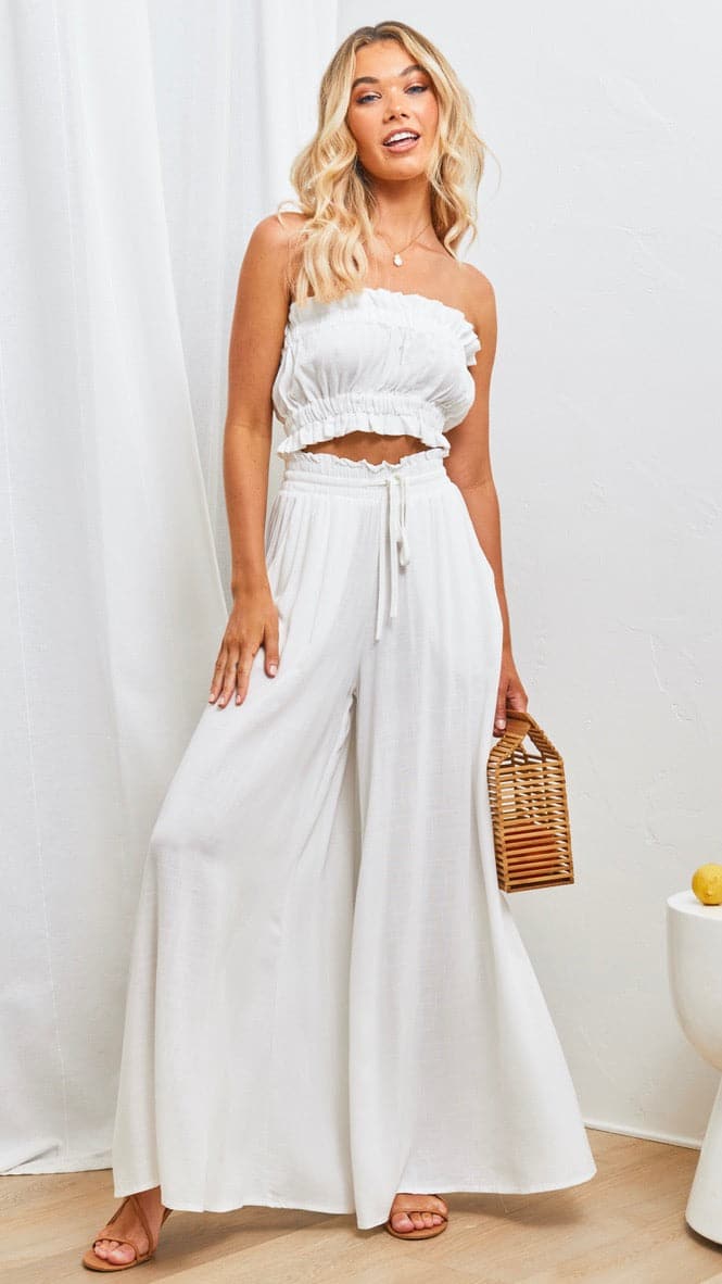 Avery Wide Leg Pants - White - Billy J