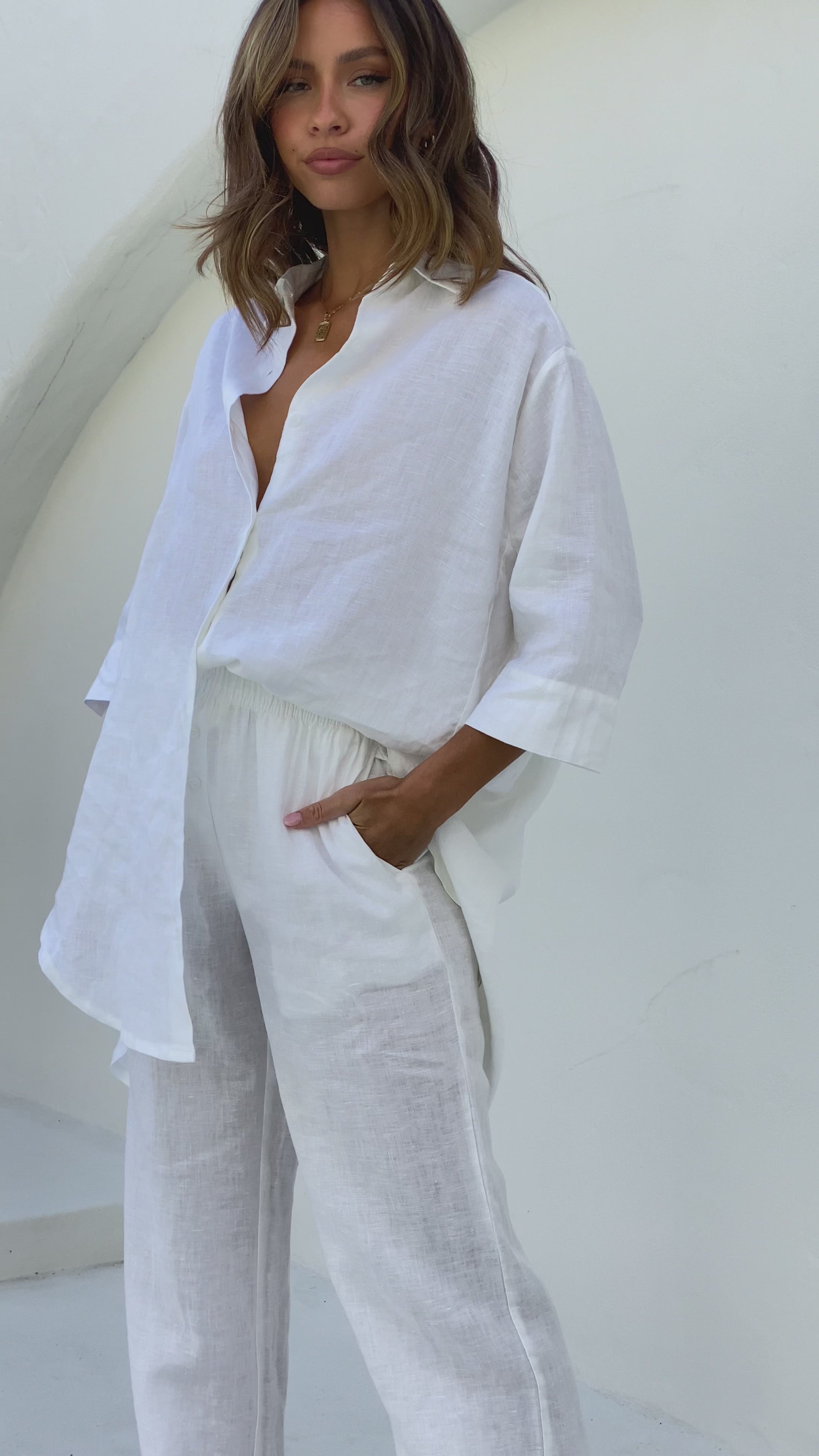 Lounge Linen Longline Shirt - White - Buy Women's Shirts - Billy J