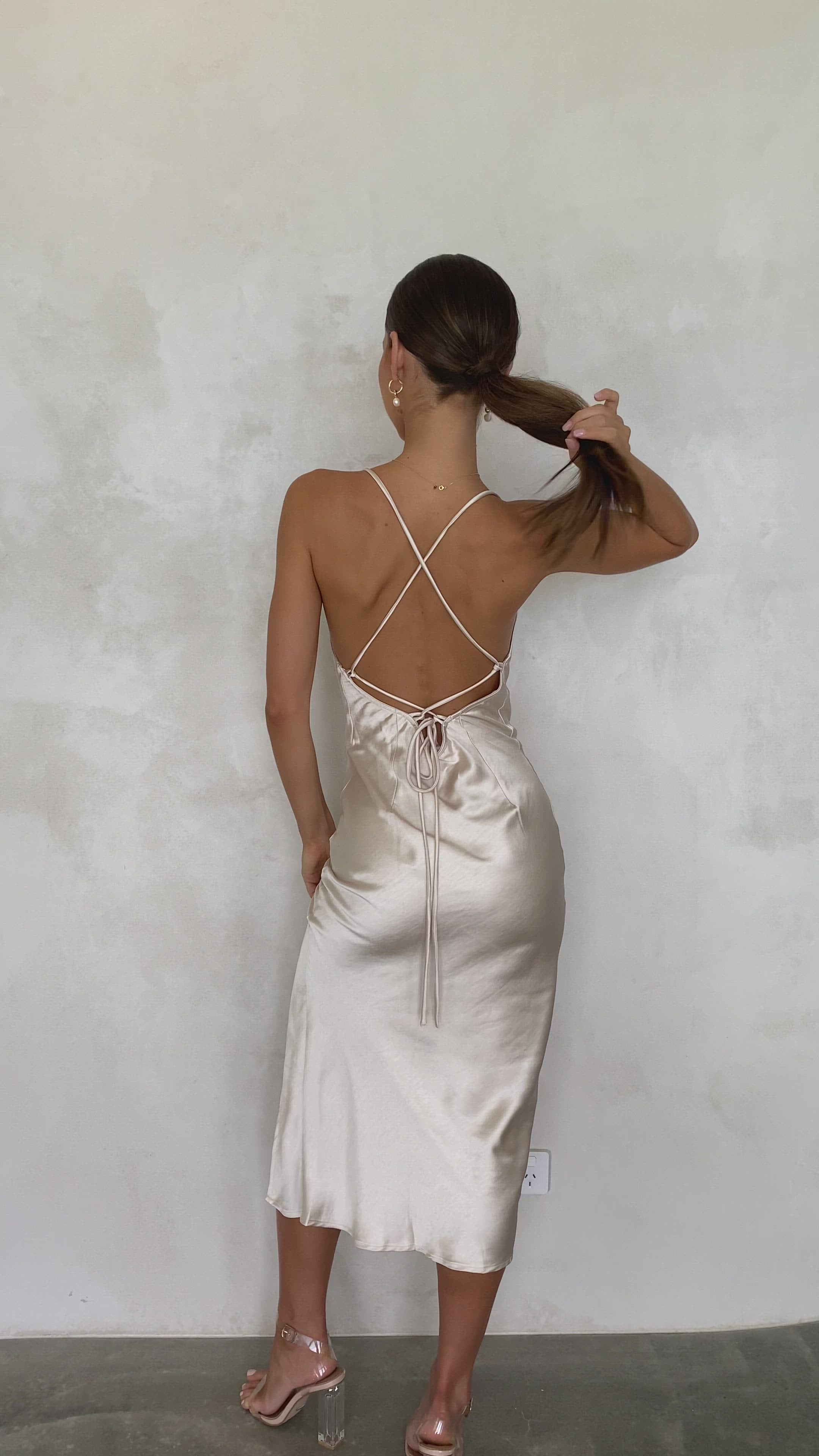 Load video: Scarlette Midi Dress - Champagne - Billy J
