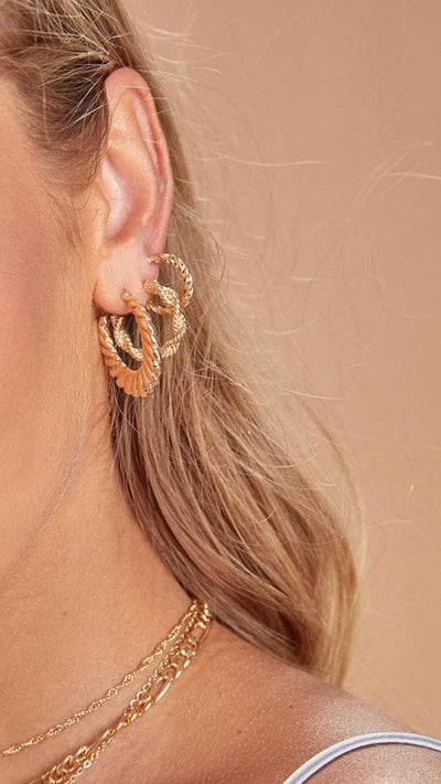 Load image into Gallery viewer, Reta Triple Pack Earrings - Gold
