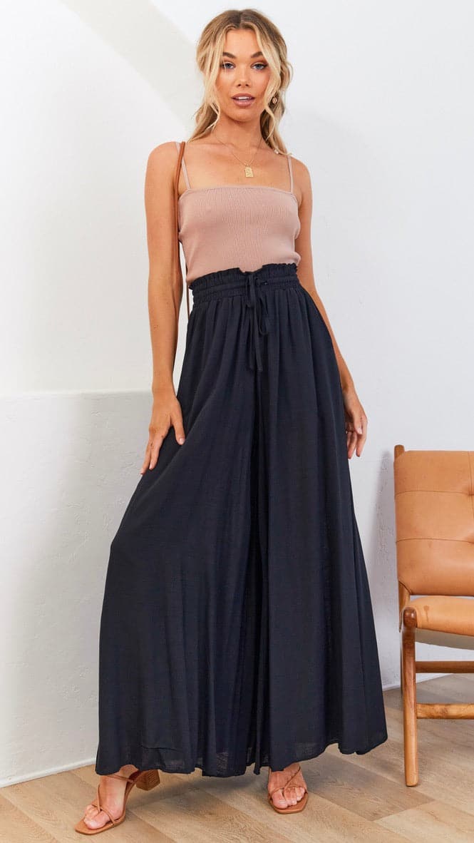 Avery Wide Leg Pants - Black - Billy J