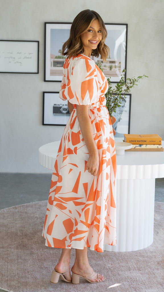 Venice Midi Dress - Beige/Orange