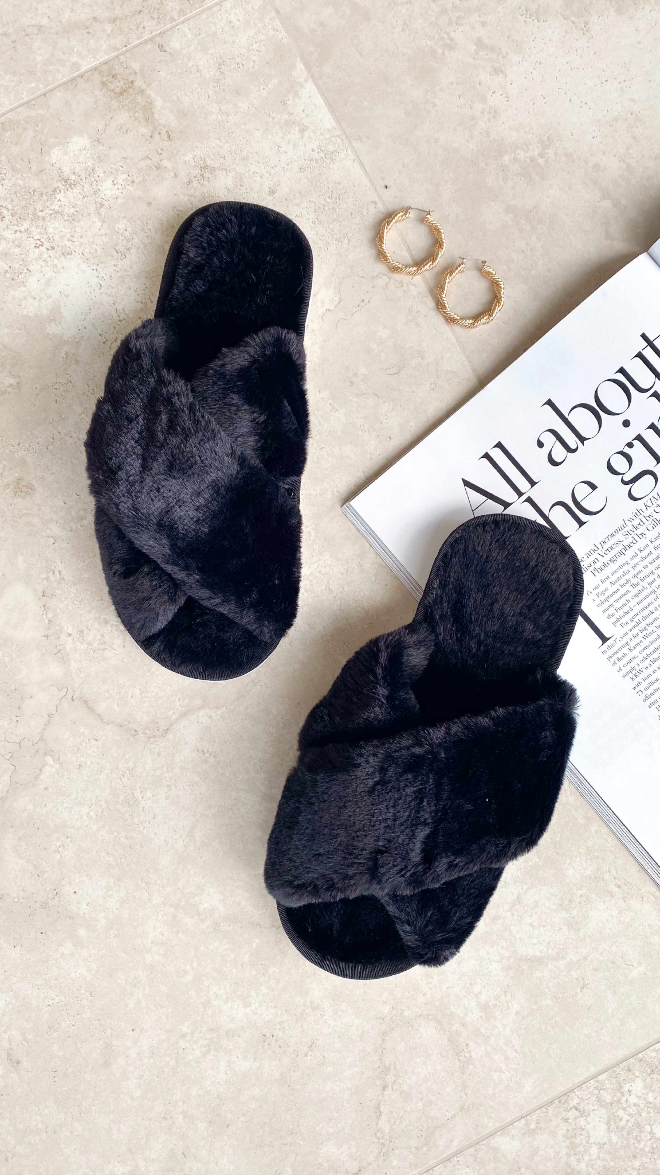 Jessica Fluffy Slippers - Black - Billy J
