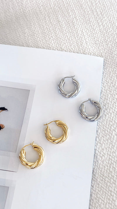 Load image into Gallery viewer, Sakura Hoop Earrings - Silver
