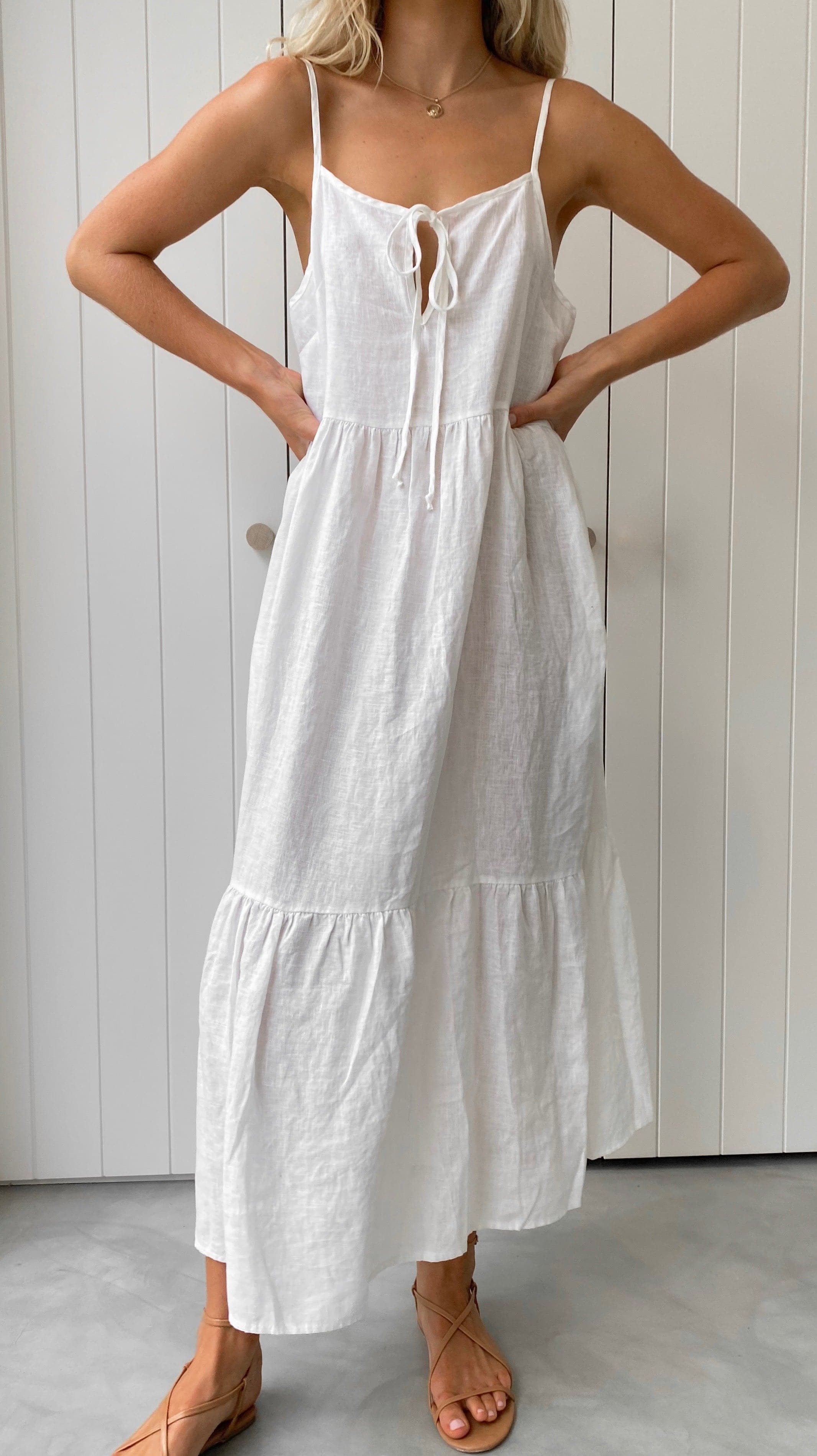 Avalia Linen Maxi Dress - White - Billy J