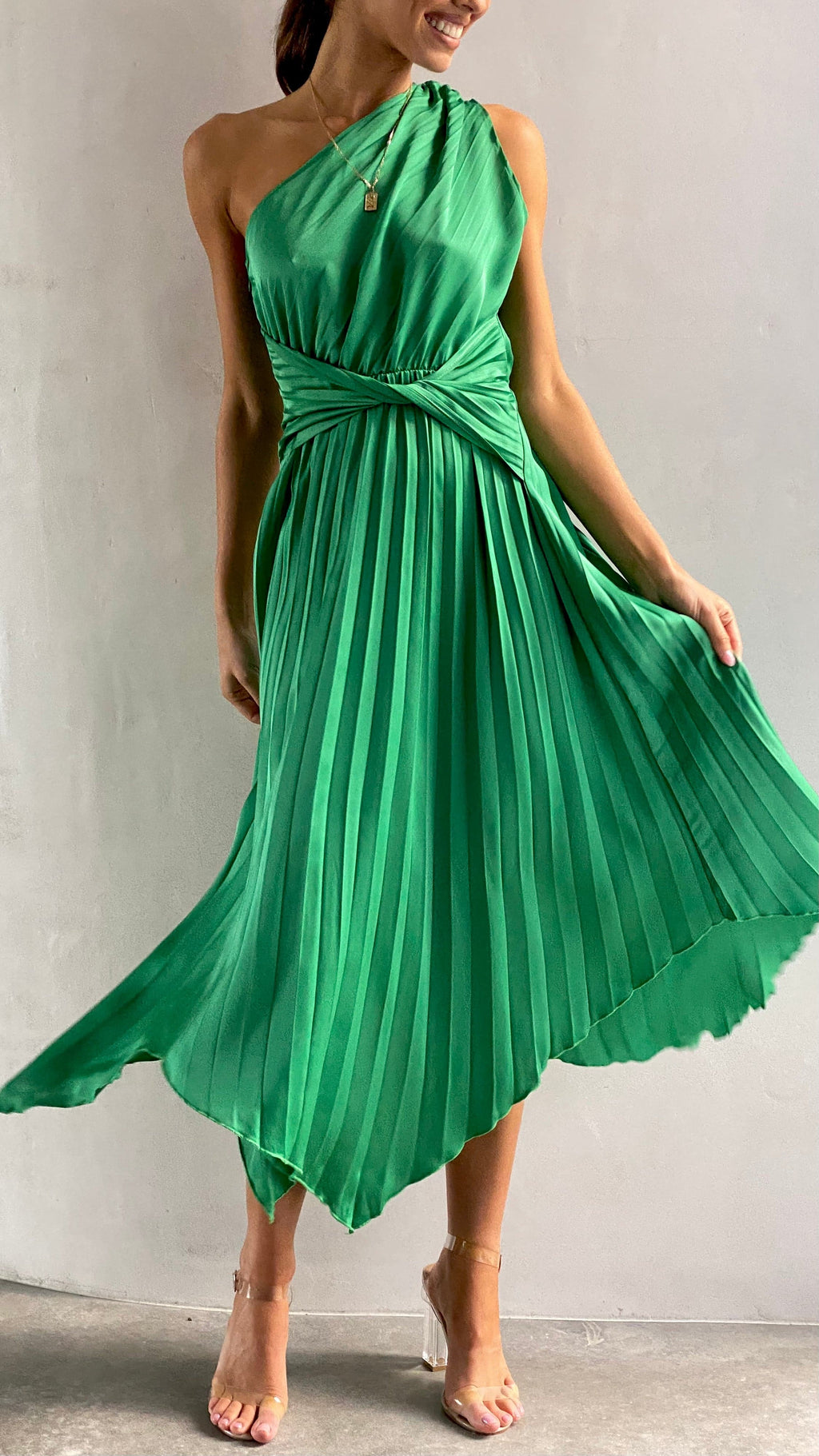 Cali One Shoulder Midi Dress - Green