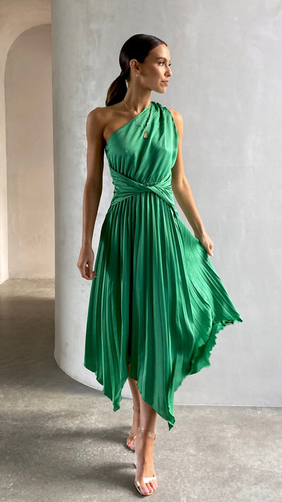 Load image into Gallery viewer, Cali One Shoulder Midi Dress - Green - Billy J
