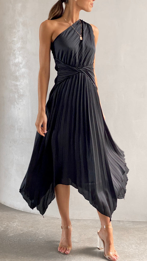 Cali One Shoulder Midi Dress - Black