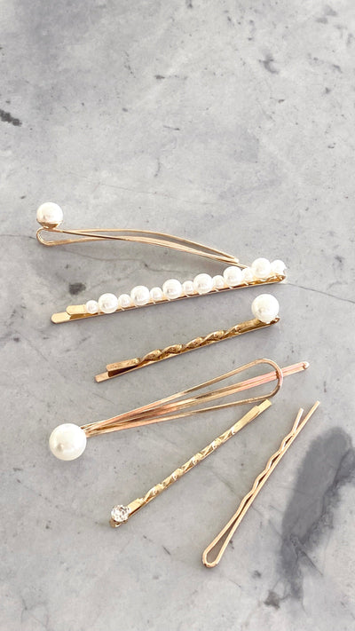 Load image into Gallery viewer, Julia Hair Clip Set - Pearl/Gold - Billy J
