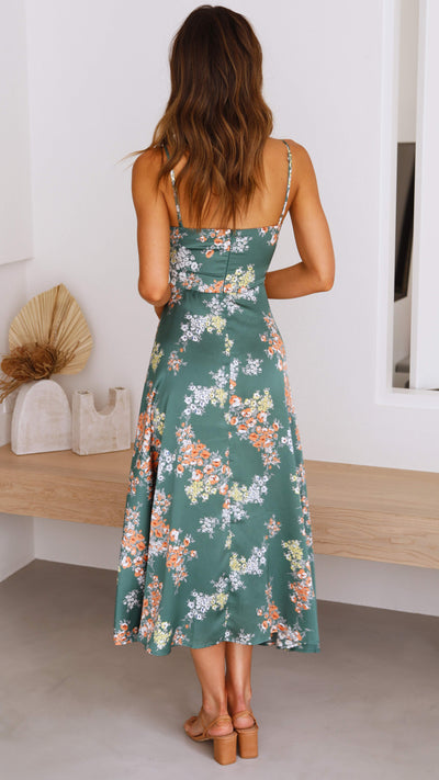 Load image into Gallery viewer, Dreamers Midi Dress - Green Floral - Billy J
