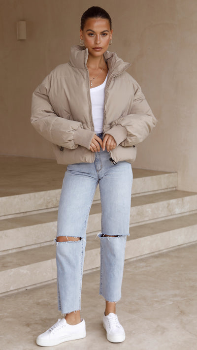 Load image into Gallery viewer, Carmen Puffer Jacket - Taupe - Billy J

