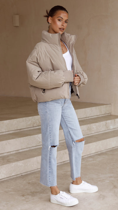 Load image into Gallery viewer, Carmen Puffer Jacket - Taupe - Billy J
