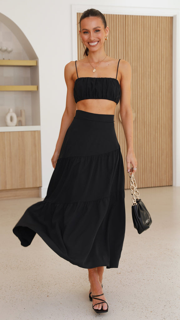 Saraya Top and Skirt Set - Black