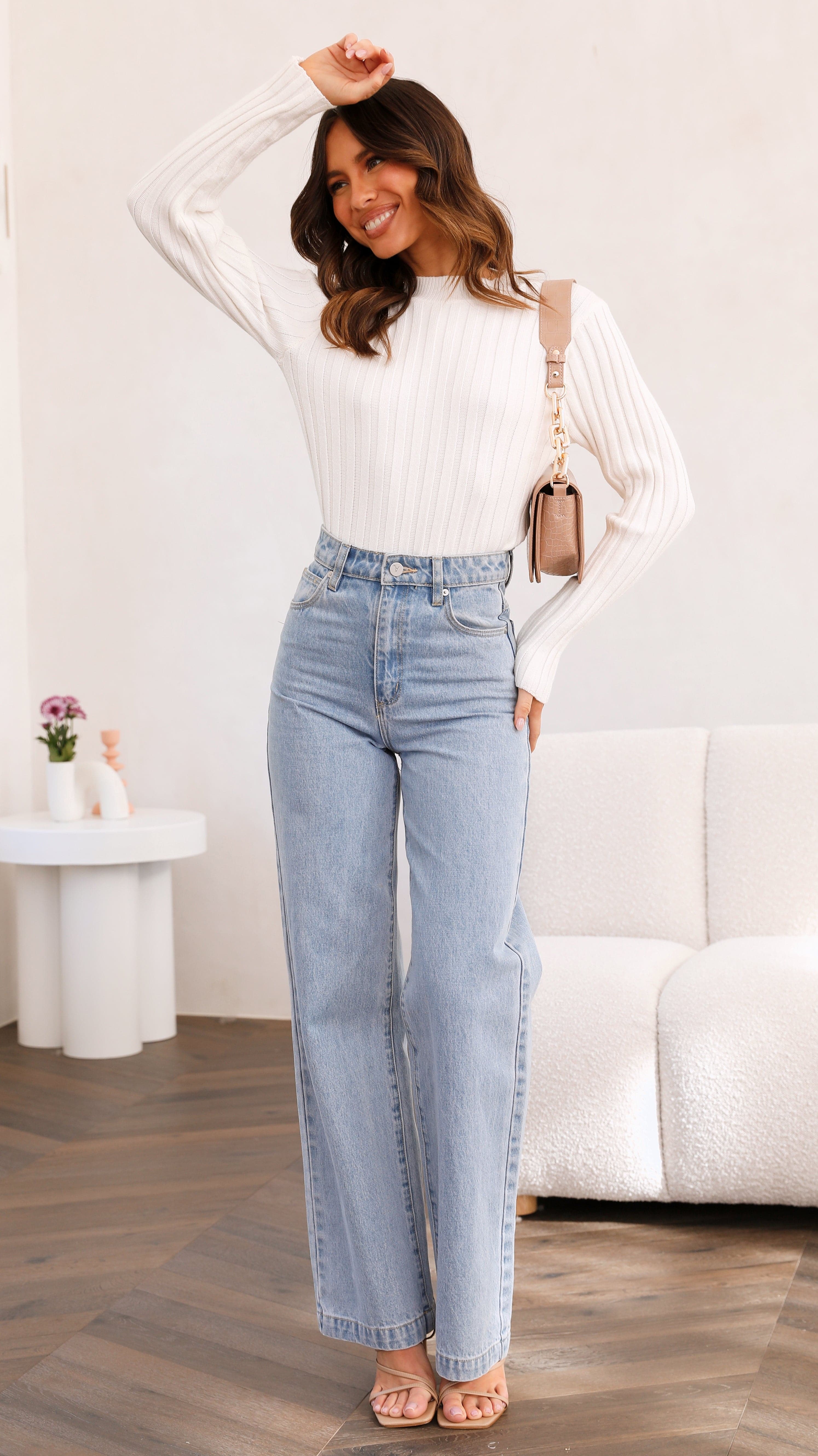 Imogen Long Sleeve Knit Crop - White - Billy J