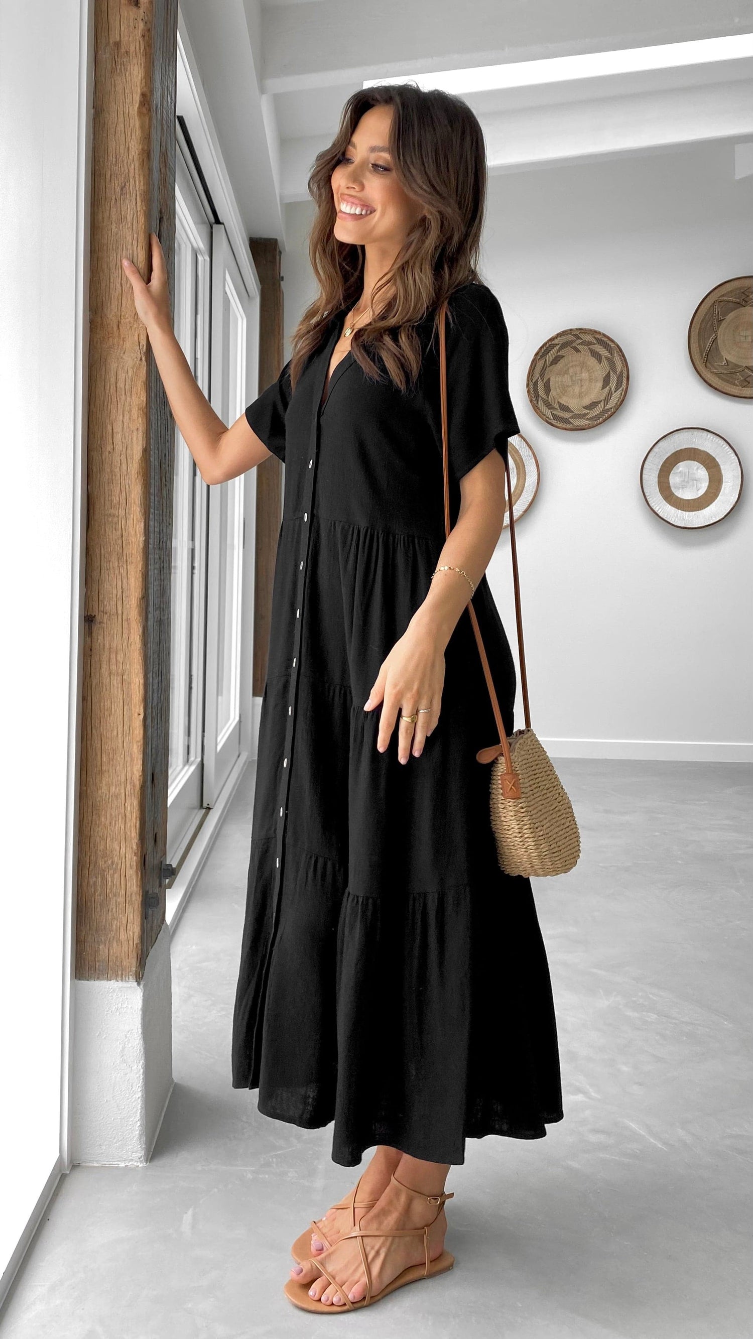 Kimberly Midi Dress - Black - Billy J