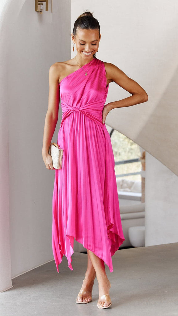 Cali One Shoulder Midi Dress - Pink