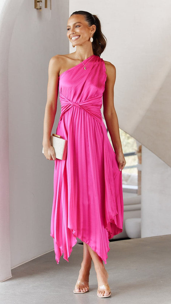 Cali One Shoulder Midi Dress - Pink