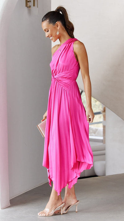 Load image into Gallery viewer, Cali One Shoulder Midi Dress - Pink
