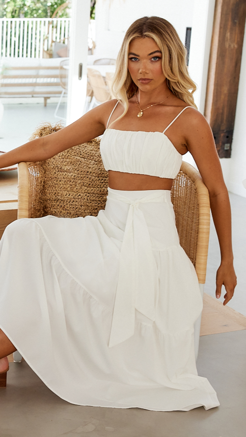 Saraya Top and Skirt Set - White