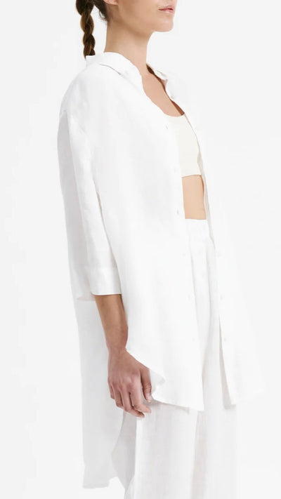 Load image into Gallery viewer, Lounge Linen Longline Shirt - White
