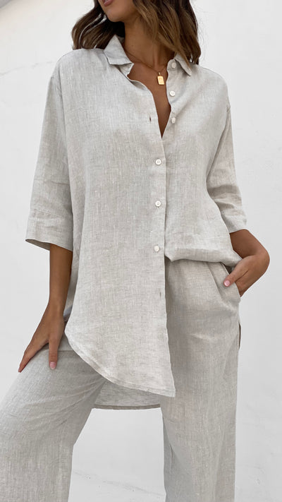 Load image into Gallery viewer, Lounge Linen Longline Shirt - Natural
