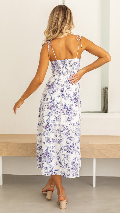 Load image into Gallery viewer, Porchia Midi Dress - Blue Floral - Billy J
