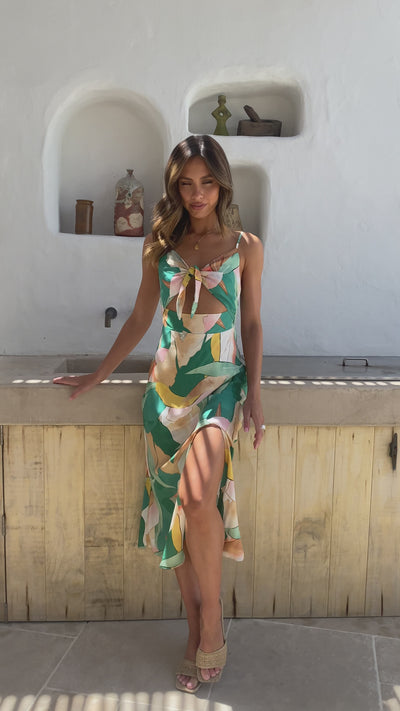 Load and play video in Gallery viewer, Damara Midi Dress - Green Floral
