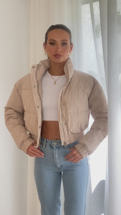 Load and play video in Gallery viewer, Scarlett Puffer Jacket - Taupe
