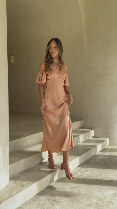 Load and play video in Gallery viewer, Louisa Midi Dress - Peach
