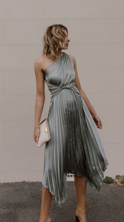 Load image into Gallery viewer, Cali One Shoulder Midi Dress - Olive - Billy J
