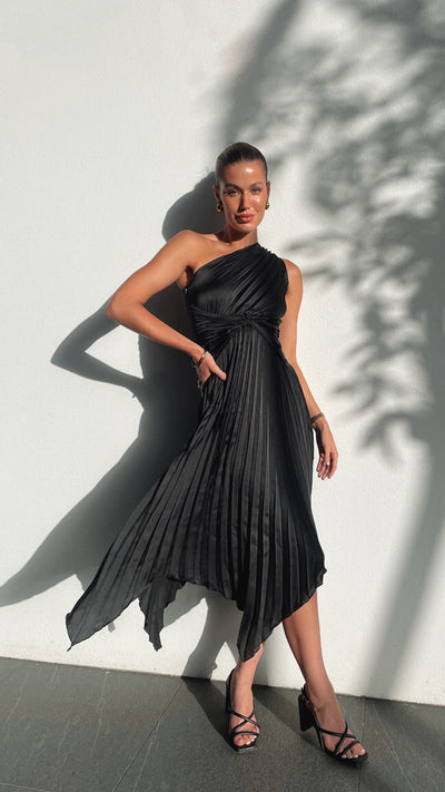 Load image into Gallery viewer, Cali One Shoulder Midi Dress - Black - Billy J
