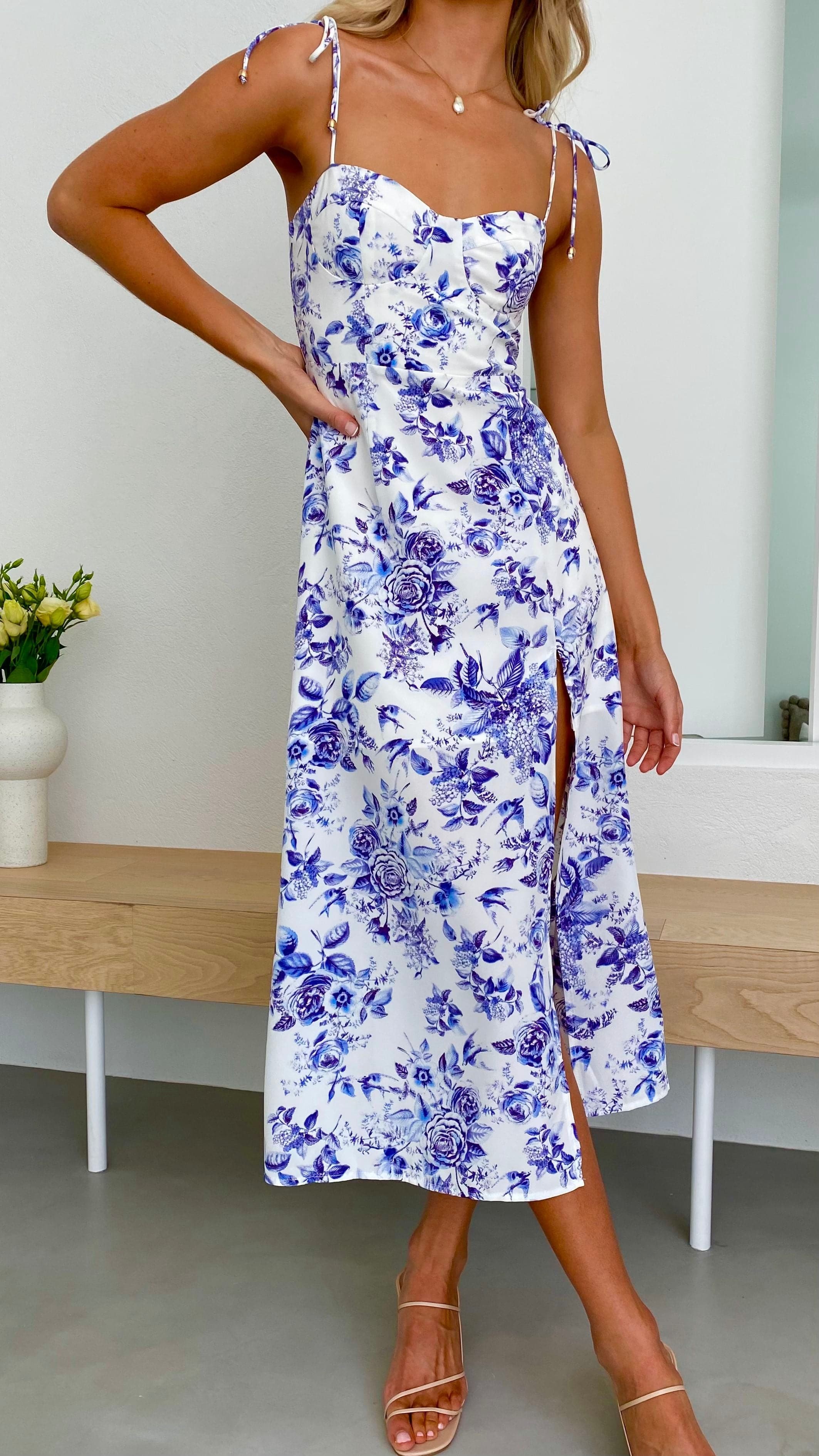Porchia Midi Dress - Blue Floral