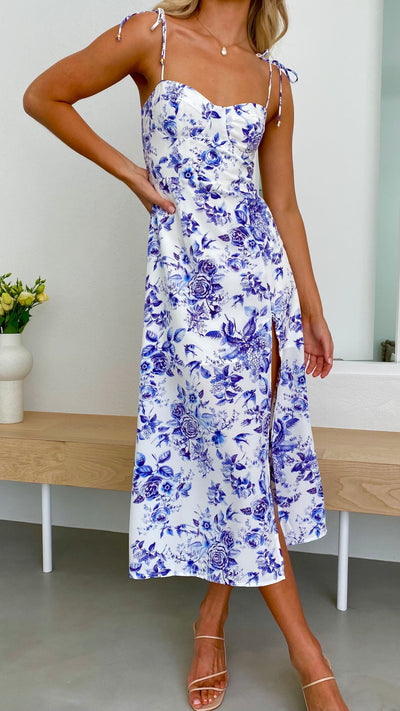 Load image into Gallery viewer, Porchia Midi Dress - Blue Floral - Billy J
