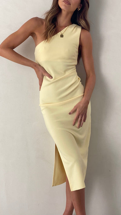 Load image into Gallery viewer, Alvara One Shoulder Midi Dress - Yellow
