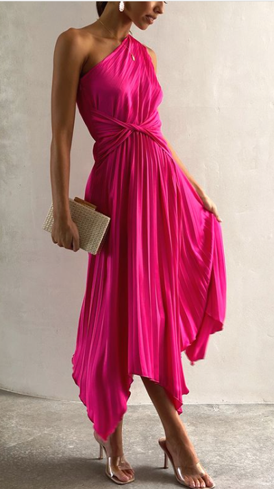 Load image into Gallery viewer, Cali One Shoulder Midi Dress - Pink
